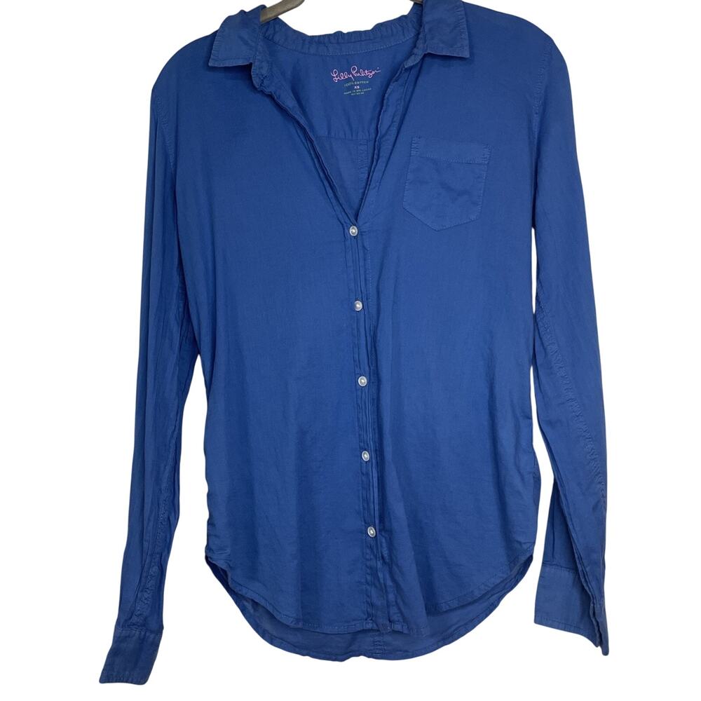 Lilly Pulitzer - Cobalt Blue - 100% Cotton Long Sleeve Button Up Shirt - Size XS